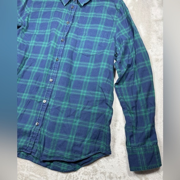 J.Crew Factory Women’s Lightweight Flannel Boy Fit Green Blue Plaid Button Top L - Picture 3 of 13